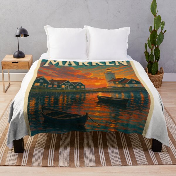 Item preview, Sunset Reflections at Marken Harbour – Lighthouse and Dutch Charm designed and sold by Places On Earth.
