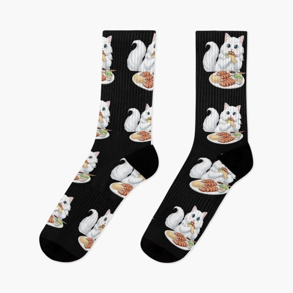 Item preview, Kawaii Foodie Cat Eating Peking Duck - White longhair cutie - China designed and sold by digitalbitcraft.