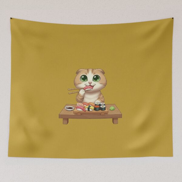 Item preview, Kawaii Foodie Cat Eating sushi - Scottish Fold cat - Japan designed and sold by digitalbitcraft.