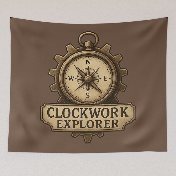 Item preview, Clockwork Explorer – Steampunk Compass Emblem with Gears designed and sold by JaylenBlack34.