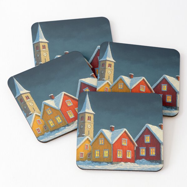 Item preview, A row of houses glows with wintery, colorful lights. designed and sold by Sigtrix.