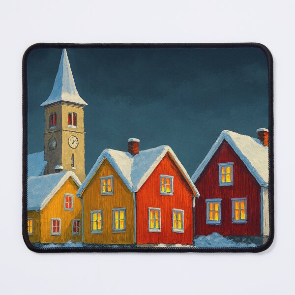 Item preview, A row of houses glows with wintery, colorful lights. designed and sold by Sigtrix.