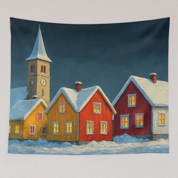 Item preview, A row of houses glows with wintery, colorful lights. designed and sold by Sigtrix.