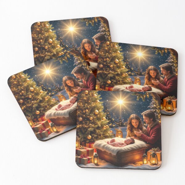 Item preview, Cozy Christmas Night – Sleeping Baby Under Holiday Lights designed and sold by AmetistLight.