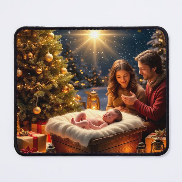 Item preview, Cozy Christmas Night – Sleeping Baby Under Holiday Lights designed and sold by AmetistLight.