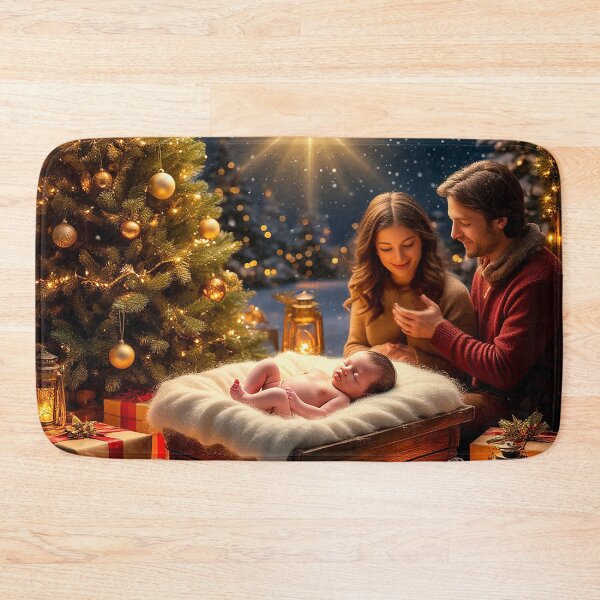 Item preview, Cozy Christmas Night – Sleeping Baby Under Holiday Lights designed and sold by AmetistLight.