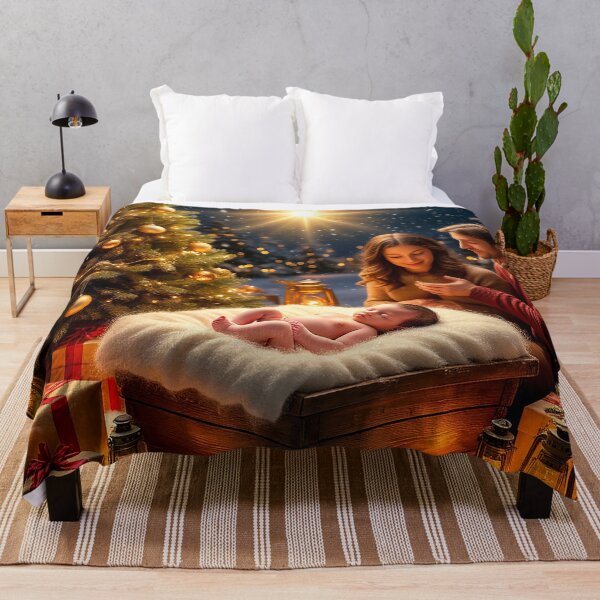 Item preview, Cozy Christmas Night – Sleeping Baby Under Holiday Lights designed and sold by AmetistLight.