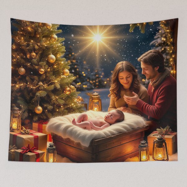 Item preview, Cozy Christmas Night – Sleeping Baby Under Holiday Lights designed and sold by AmetistLight.