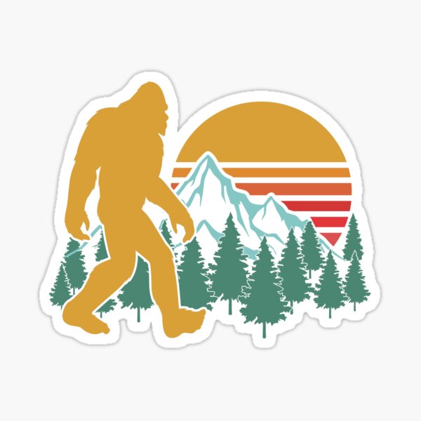 Vintage Retro Bigfoot Believe Silhouette Mountain Sun Sticker