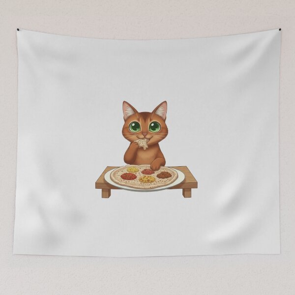 Item preview, Kawaii Foodie Cat Eating Injera with Wot - Abissinian cat - Etiopia designed and sold by digitalbitcraft.