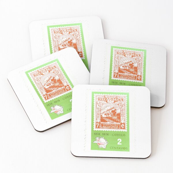 Item preview, Nicaragua Train Red Green Vintage Postage Stamp designed and sold by red-amber65.