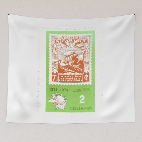 Item preview, Nicaragua Train Red Green Vintage Postage Stamp designed and sold by red-amber65.