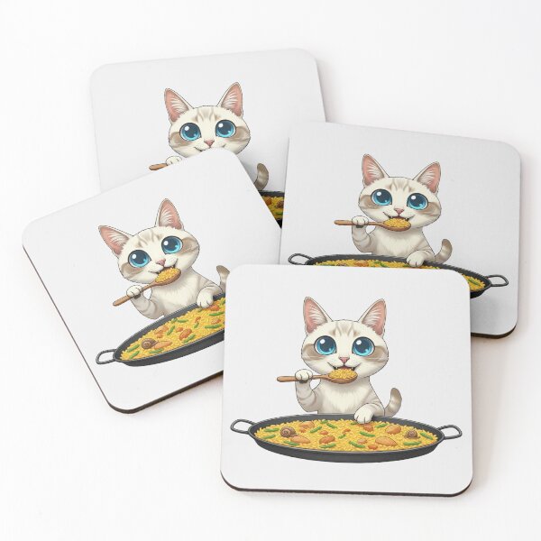 Item preview, Kawaii Foodie Cat Eating Paella Valenciana - Ojos Azules cat - Spain designed and sold by digitalbitcraft.