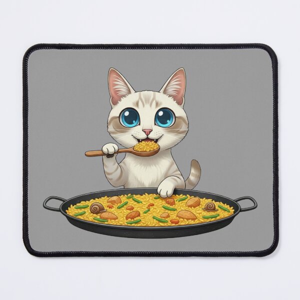 Item preview, Kawaii Foodie Cat Eating Paella Valenciana - Ojos Azules cat - Spain designed and sold by digitalbitcraft.