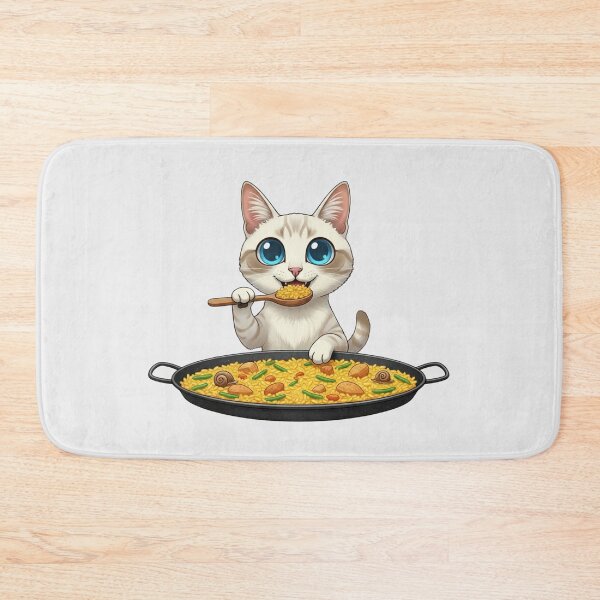 Item preview, Kawaii Foodie Cat Eating Paella Valenciana - Ojos Azules cat - Spain designed and sold by digitalbitcraft.