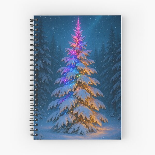 Artikelvorschau, Winter Solstice - A glowing Christmas tree with rainbow lights in a snowy forest—perfect for festive art lovers. entworfen und verkauft von WhimsyHeartCrafts - TonnyFroyen.com.