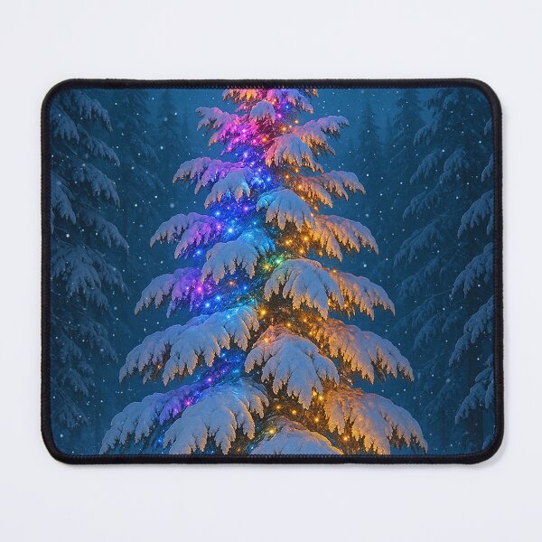Artikelvorschau, Winter Solstice - A glowing Christmas tree with rainbow lights in a snowy forest—perfect for festive art lovers. entworfen und verkauft von WhimsyHeartCrafts - TonnyFroyen.com.