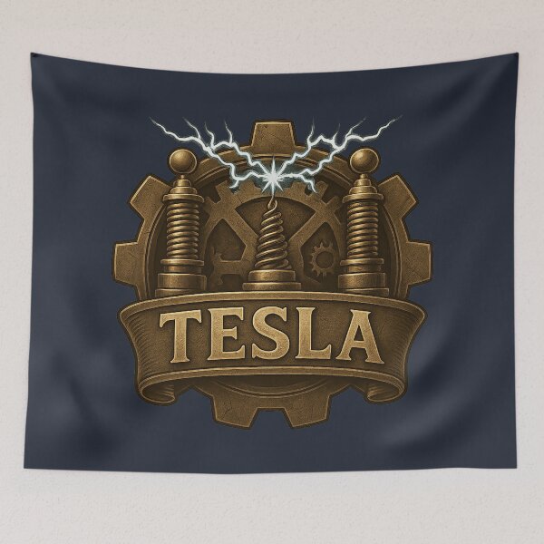 Item preview, Tesla Coil Emblem – Steampunk Lightning & Gears Badge designed and sold by JaylenBlack34.