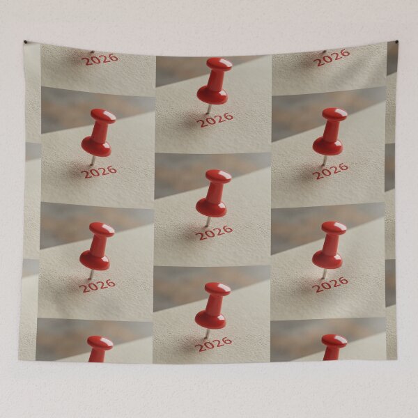 Item preview, Red Pushpin Marking the Year 2026 on Textured Paper designed and sold by PixelVibe782.