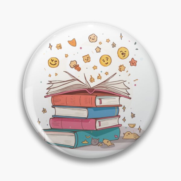 Item preview, Magic of Books – Whimsical Stack with Moon & Emojis designed and sold by Scattered-Words.