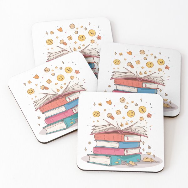 Item preview, Magic of Books – Whimsical Stack with Moon & Emojis designed and sold by Scattered-Words.