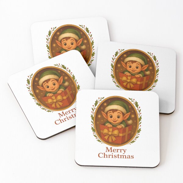 Item preview, Christmas Elf with Present — Retro Festive Illustration designed and sold by LoppiPrintShop.