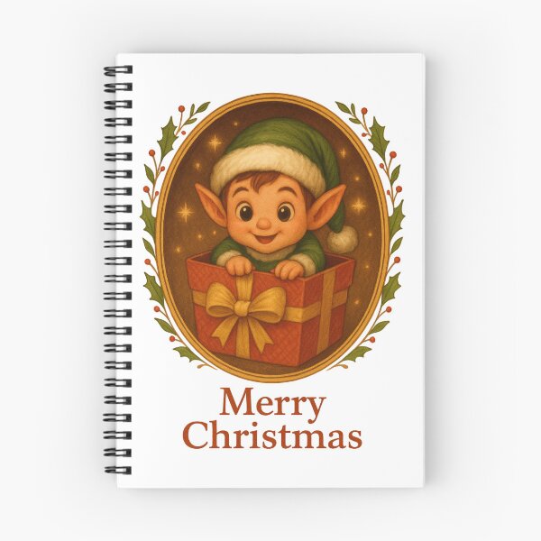 Item preview, Christmas Elf with Present — Retro Festive Illustration designed and sold by LoppiPrintShop.