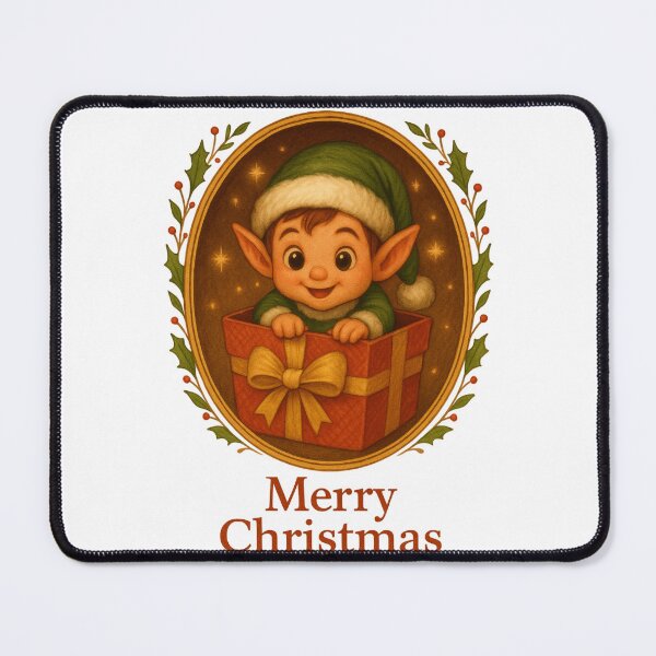 Item preview, Christmas Elf with Present — Retro Festive Illustration designed and sold by LoppiPrintShop.