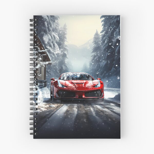 Item preview, Red supercar blazing along frozen alpine forest road designed and sold by RevUpDesign.