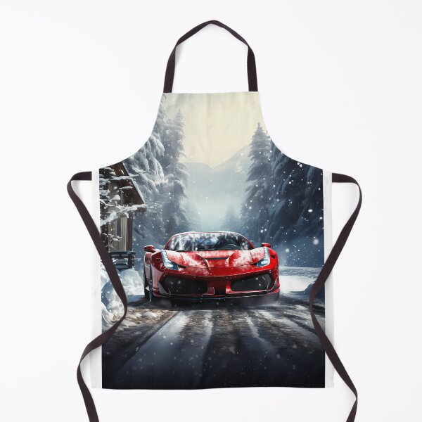 Item preview, Red supercar blazing along frozen alpine forest road designed and sold by RevUpDesign.