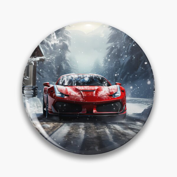 Item preview, Red supercar blazing along frozen alpine forest road designed and sold by RevUpDesign.