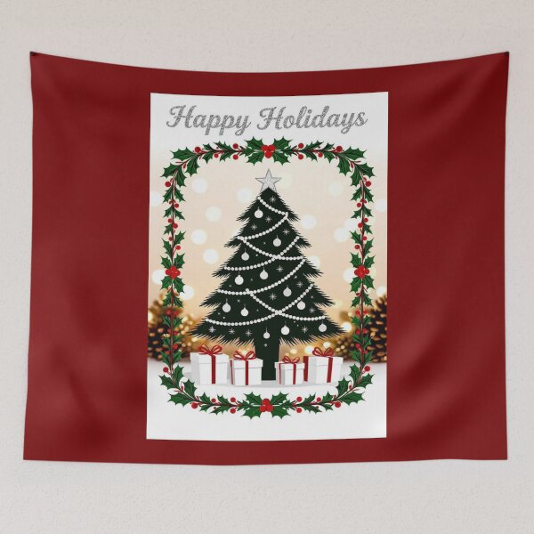 Item preview, Black Christmas Tree & Holly - Happy Holidays designed and sold by DesignsByPrnces.