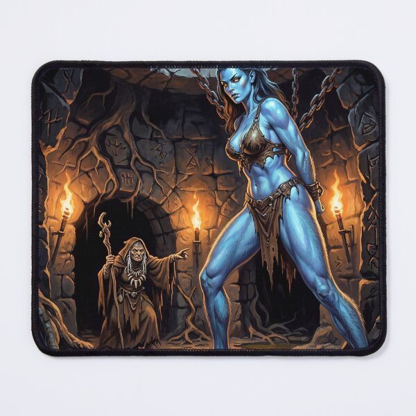 Item preview, Dark Elf warrior woman chained in Defiance illustration fantasy art style designed and sold by Vintage Designs +.