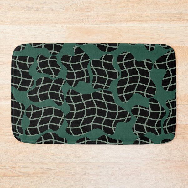 Item preview, Abstract seamless pattern with wavy distorted grid and flowing shapes in dark green designed and sold by Crispifly.