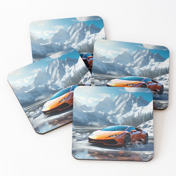 Item preview, Exotic car racing beside frozen lake and towering peaks designed and sold by RevUpDesign.