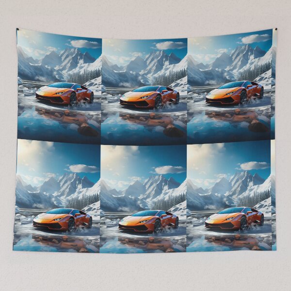 Item preview, Exotic car racing beside frozen lake and towering peaks designed and sold by RevUpDesign.