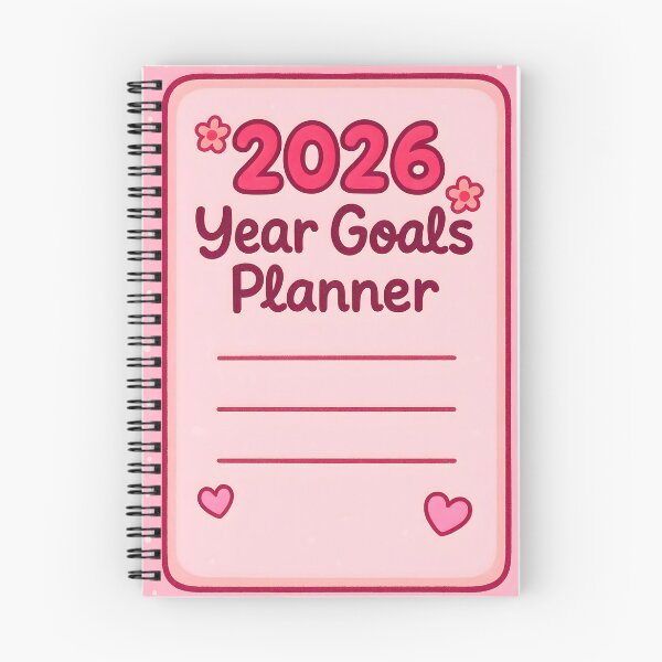 Item preview, 2026 Year Goals Planner – Retro Pink with Little Flowers and Hearts designed and sold by EmeraldeaDesign.