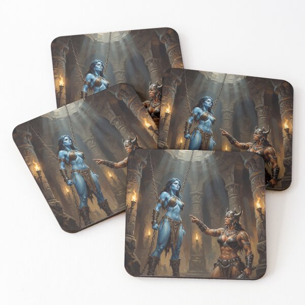 Item preview, Dark Elf warrior woman chained in Defiance illustration fantasy art style designed and sold by Vintage Designs +.