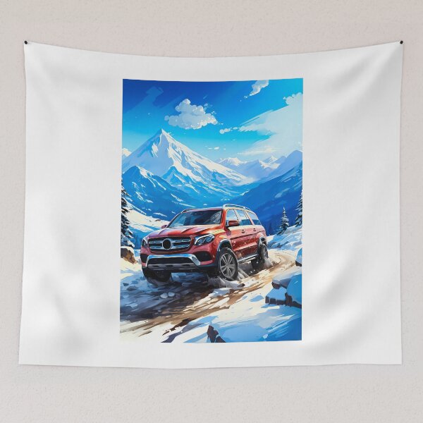 Item preview, Snowy alpine pass with a luxury SUV powering through fresh powde designed and sold by RevUpDesign.
