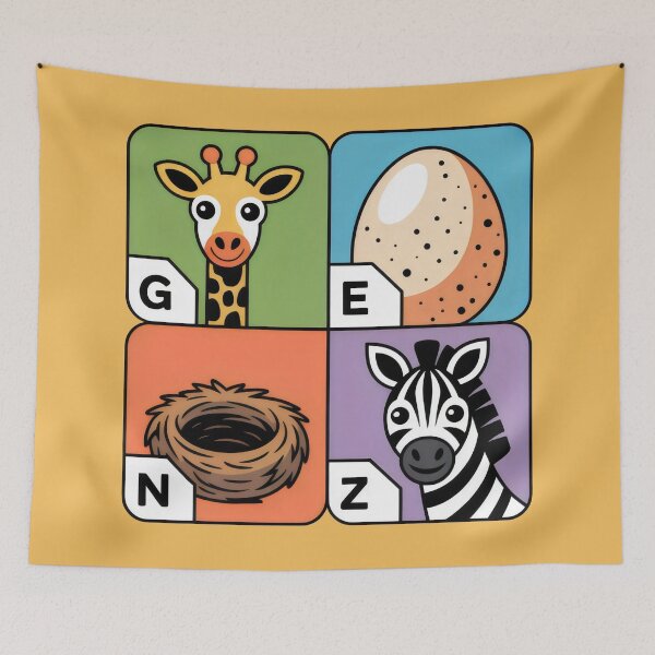Item preview, GEN Z Alphabet Design with Giraffe, Egg, Nest, Zebra in Colorful Cartoon Squares designed and sold by SplashTastic.