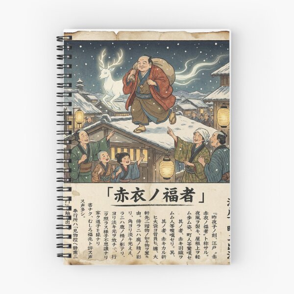 Item preview, The Red-Clad Bringer of Fortune – Japanese Winter Folklore Holiday Poster designed and sold by Mori-no-Akari.