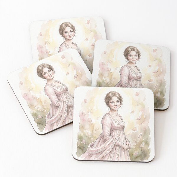 Item preview, portrait of Jane Austen Pride and Prejudice author character illustration designed and sold by Vintage Designs +.