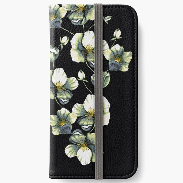 Black, White, and Yellow Diagonal Floral Print iPhone Wallet