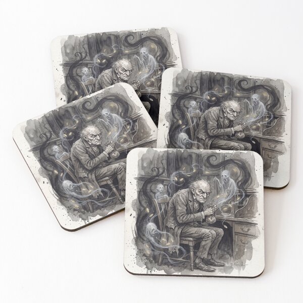 Item preview, Ebeneezer Scrooge characters from Dickens series illustration watercolor art designed and sold by Vintage Designs +.