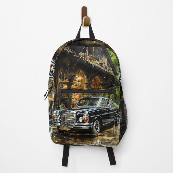 Item preview, Vintage sedan shining on rainy cobblestone courtyard designed and sold by RevUpDesign.