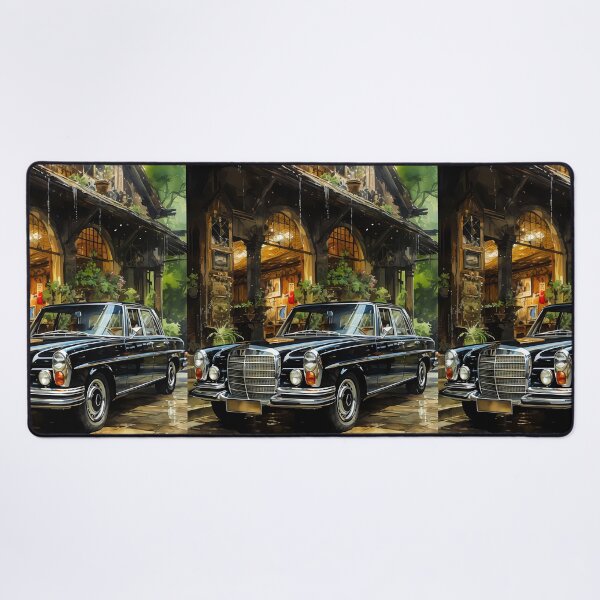 Item preview, Vintage sedan shining on rainy cobblestone courtyard designed and sold by RevUpDesign.