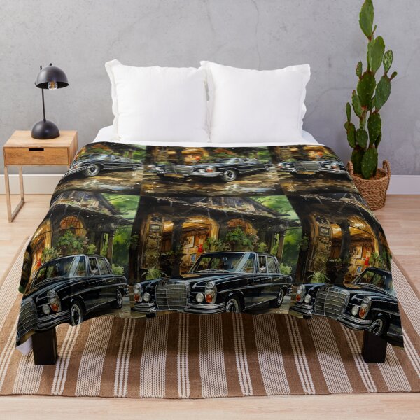 Item preview, Vintage sedan shining on rainy cobblestone courtyard designed and sold by RevUpDesign.