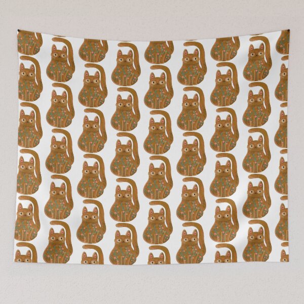 Item preview, My cat Ginger, Kawaii cat with flowers, folkloric animals designed and sold by Dormitria.