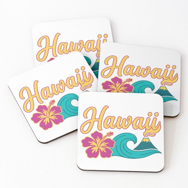 Item preview, Hawaii Tropical Script Typography with Hibiscus Flower Wave and Volcano Design designed and sold by CreativeHymms.