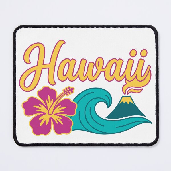 Item preview, Hawaii Tropical Script Typography with Hibiscus Flower Wave and Volcano Design designed and sold by CreativeHymms.
